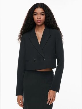 Aritzia Wilfred Destiny Waist Blazer Cropped Double-Breasted Black Jacket Size 4